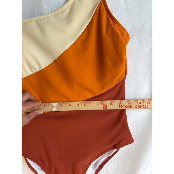 CUPSHE NWT One Piece One arm Sleeve Diagonal Stripe Swimsuit Size Large - Picture 5 of 9